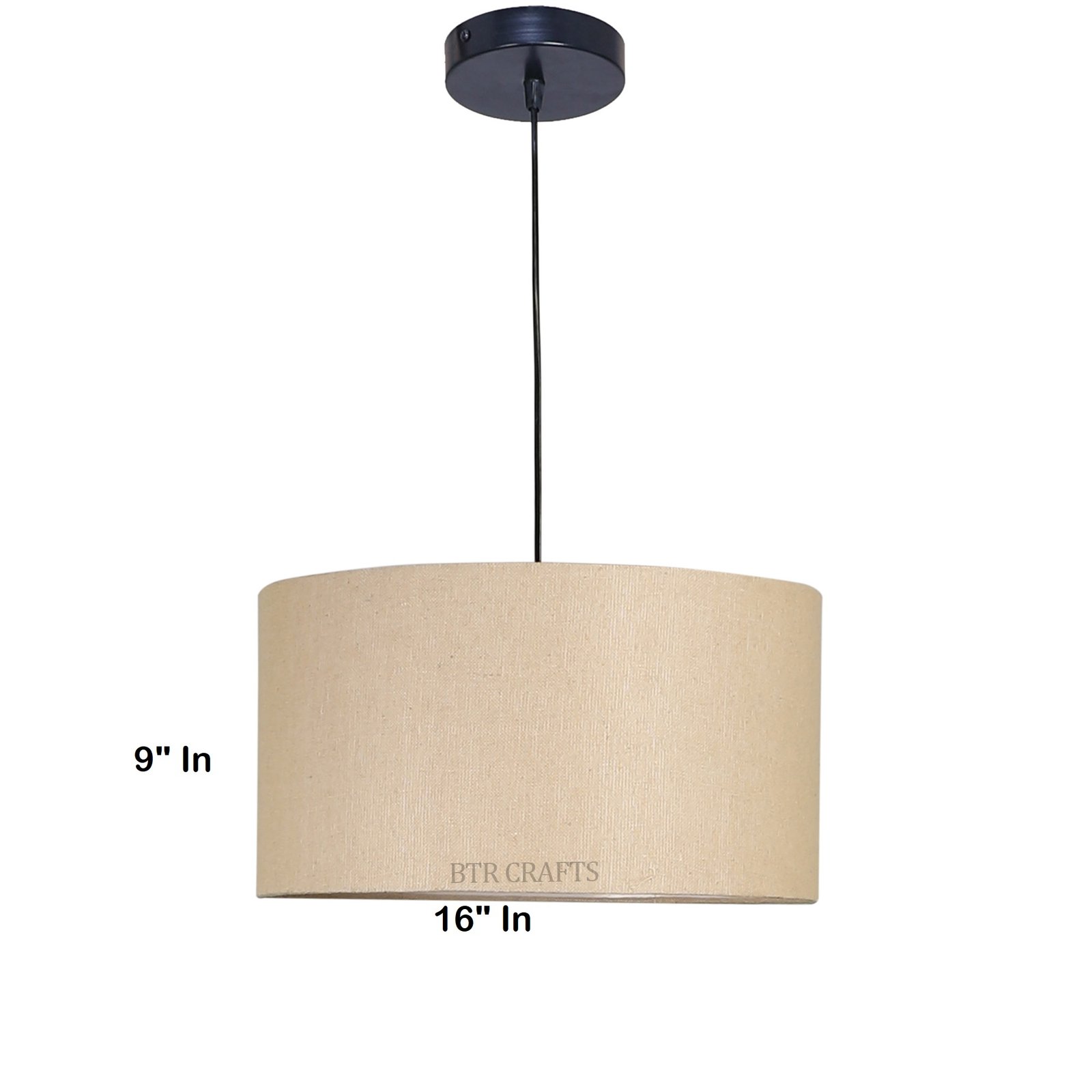 16 Inches Pendant/Hanging Ceiling Light Fixture, Premium Jute Drum Shade for Bedroom, Kitchen, Living Room, Dining Table, Lobby, Kitchen, Black Canopy - Image 4