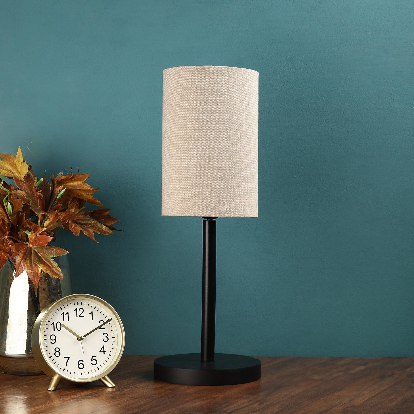 Raven Black Table Lamp Along With Beige Cylinder Shade For Bedroom, Office And Living Room - Image 2