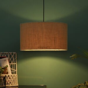 20 Inches Pendant/Hanging Ceiling Light Fixture, Natural Jute Drum Shade, for Bedroom, Kitchen, Living Room, Dining Table, Lobby, Kitchen, Silver Canopy