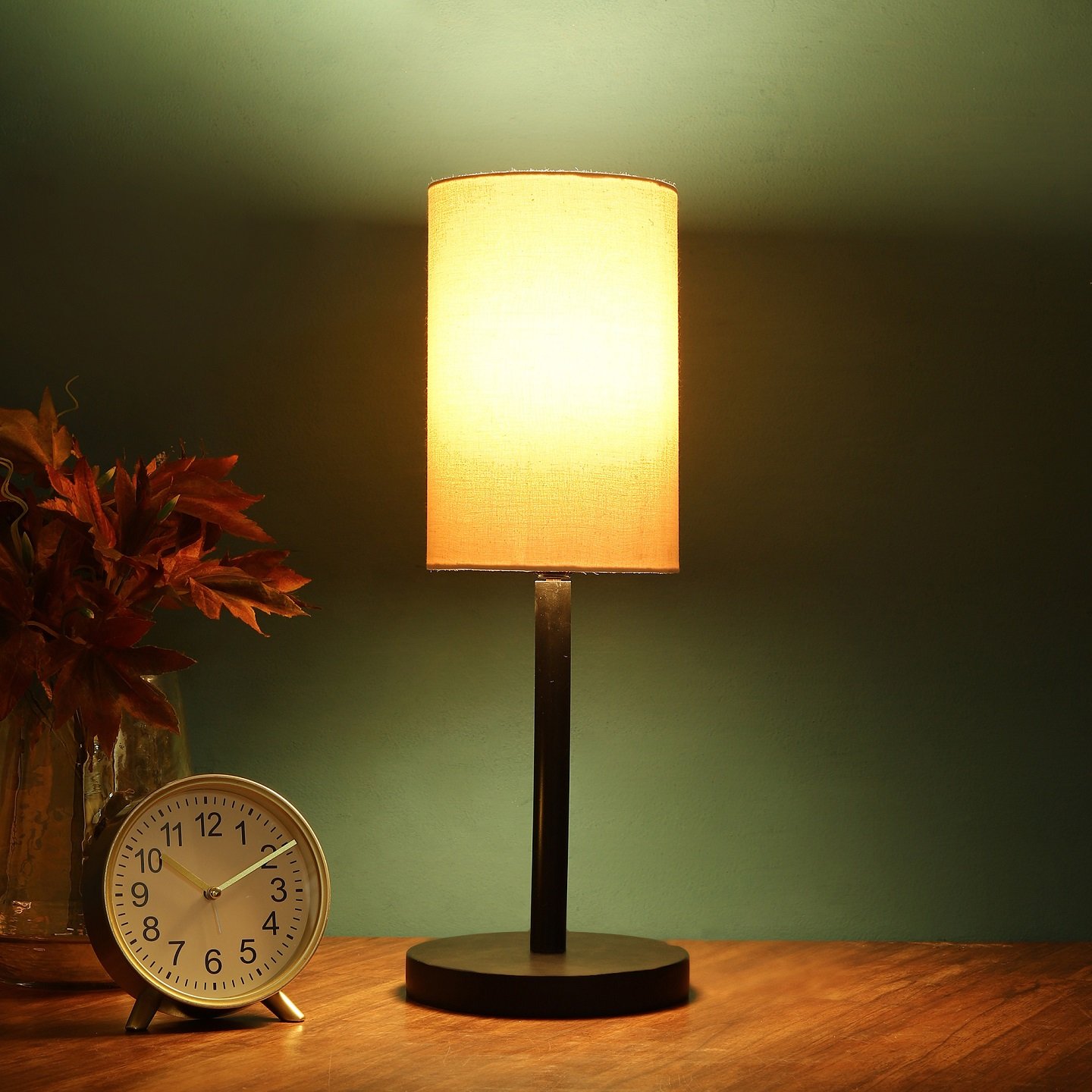 Raven Black Table Lamp Along With Cream Cylinder Shade For Bedroom, Office And Living Room