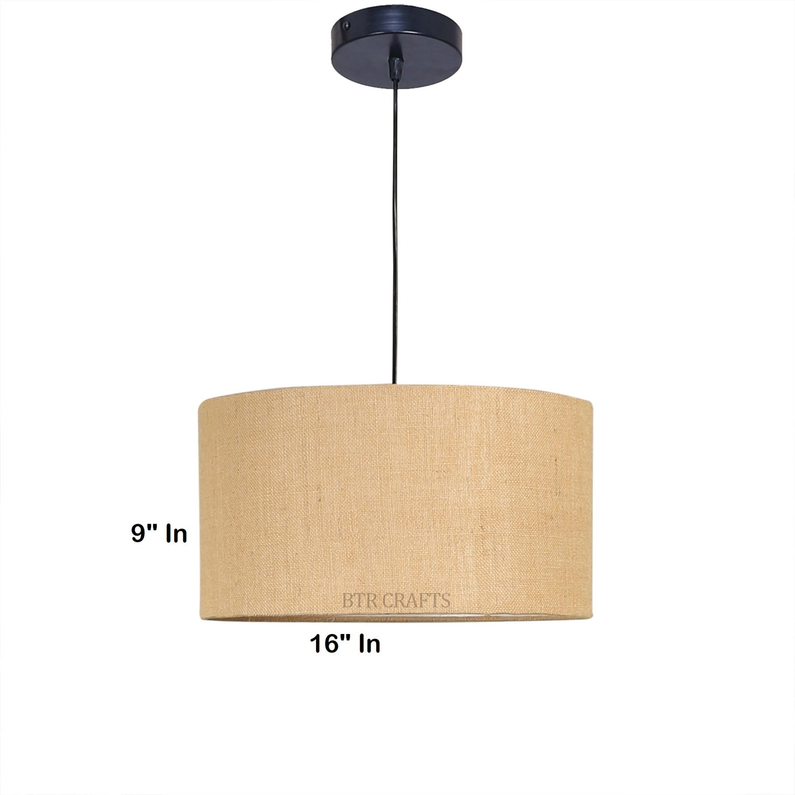 16 Inches Pendant/Hanging Ceiling Light Fixture, Natural Jute Drum Shade for Bedroom, Kitchen, Living Room, Dining Table, Lobby, Kitchen, Black Canopy - Image 4