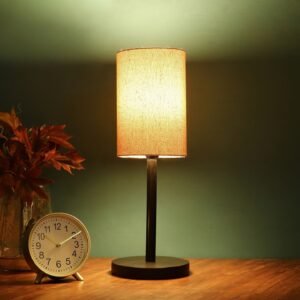 Raven Black Table Lamp Along With Premium Jute Cylinder Shade For Bedroom, Office And Living Room