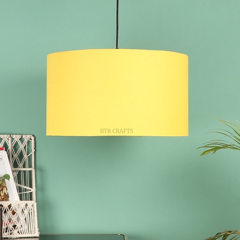 16 Inches Pendant/Hanging Ceiling Light Fixture, Dark Yellow Drum Shade for Bedroom, Kitchen, Living Room, Dining Table, Lobby, Kitchen, Black Canopy - Image 3