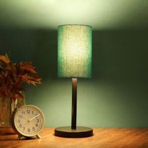 Raven Black Table Lamp Along With Teal Cylinder Shade For Bedroom, Office And Living Room