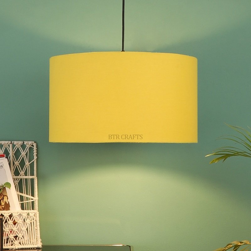 16 Inches Pendant/Hanging Ceiling Light Fixture, Dark Yellow Drum Shade for Bedroom, Kitchen, Living Room, Dining Table, Lobby, Kitchen, Black Canopy - Image 2