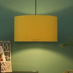 16 Inches Pendant/Hanging Ceiling Light Fixture, Dark Yellow Drum Shade for Bedroom, Kitchen, Living Room, Dining Table, Lobby, Kitchen, Black Canopy