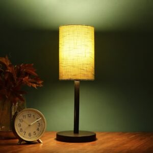 Raven Black Table Lamp Along With Green Texture Cylinder Shade For Bedroom, Office And Living Room