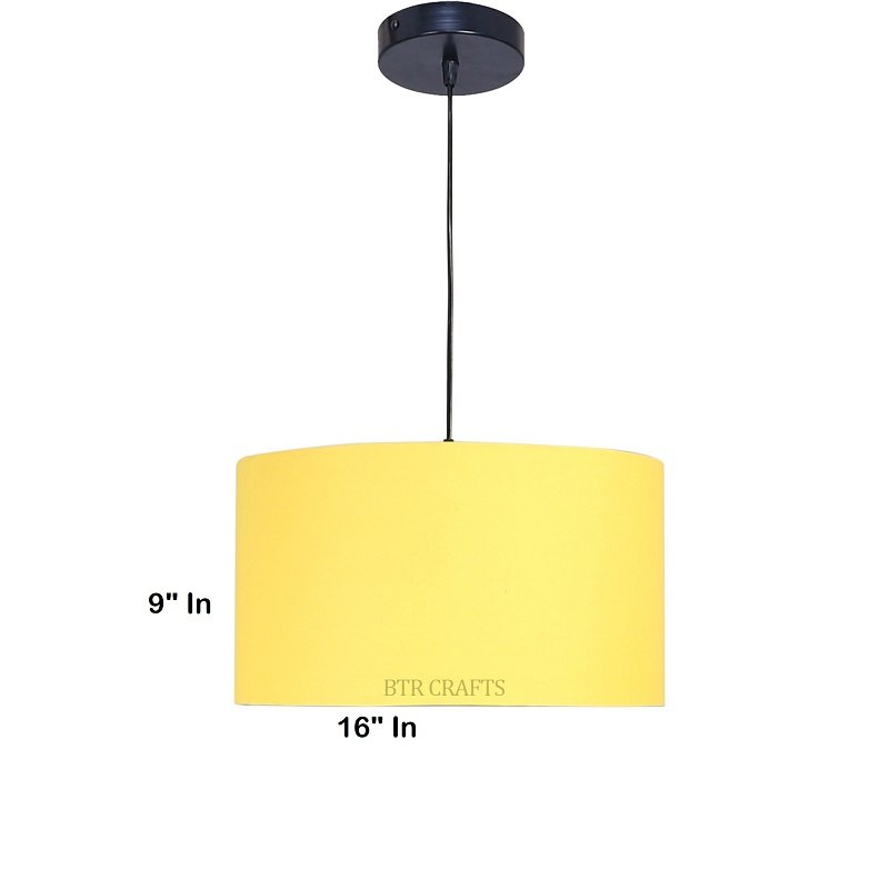 16 Inches Pendant/Hanging Ceiling Light Fixture, Dark Yellow Drum Shade for Bedroom, Kitchen, Living Room, Dining Table, Lobby, Kitchen, Black Canopy - Image 4