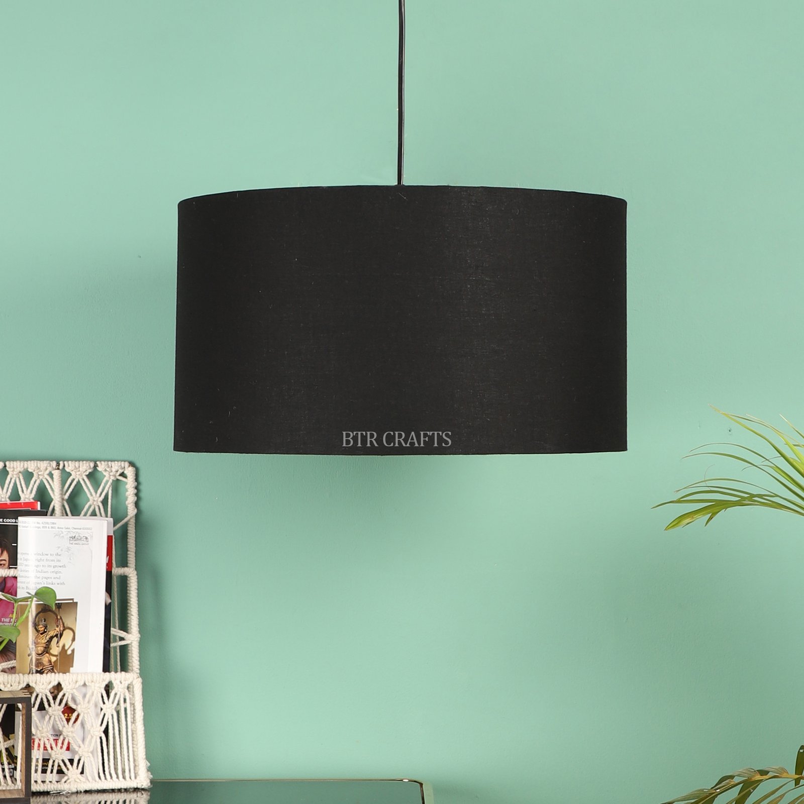 20 Inches Pendant/Hanging Ceiling Light Fixture, Black Drum Shade for Bedroom, Kitchen, Living Room, Dining Table, Lobby, Kitchen, Black Canopy - Image 3