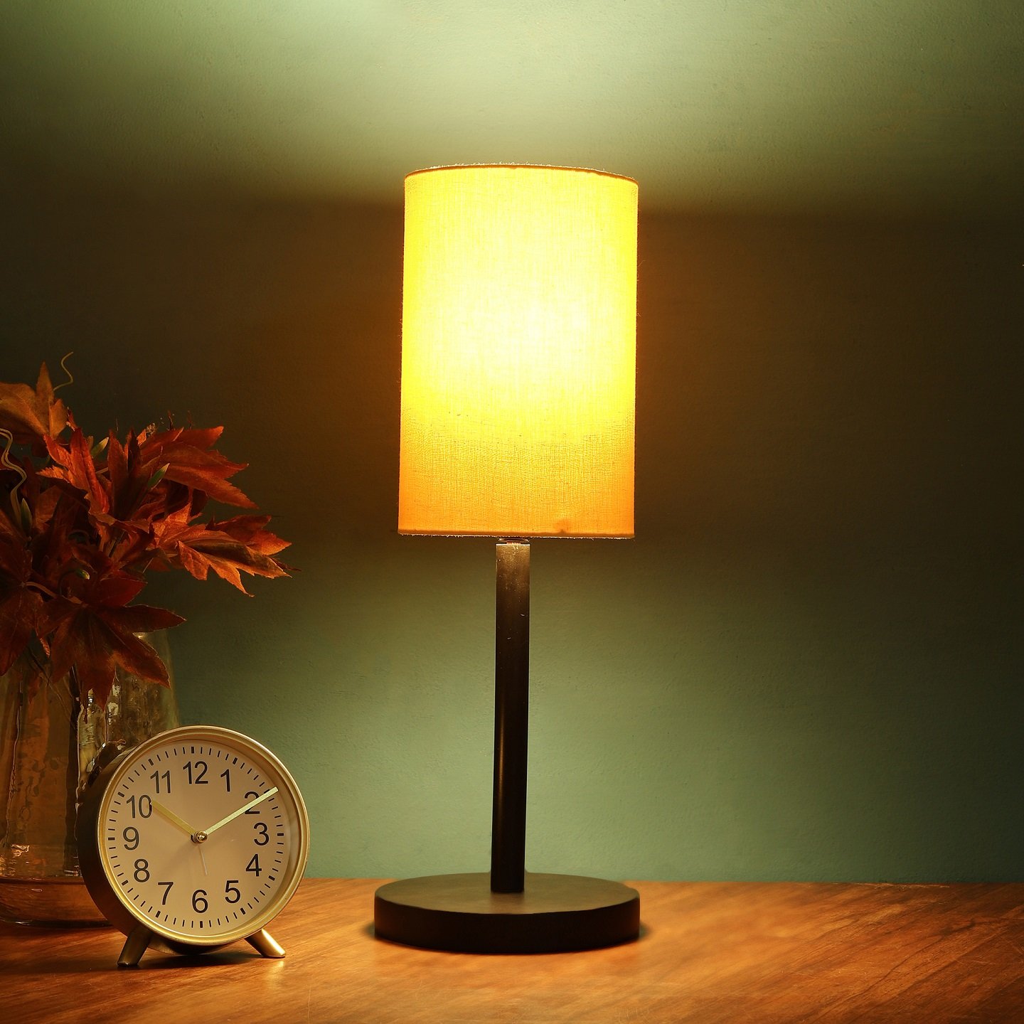 Raven Black Table Lamp Along With Dark Yellow Cylinder Shade For Bedroom, Office And Living Room