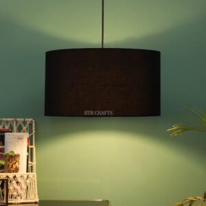 20 Inches Pendant/Hanging Ceiling Light Fixture, Black Drum Shade for Bedroom, Kitchen, Living Room, Dining Table, Lobby, Kitchen, Black Canopy
