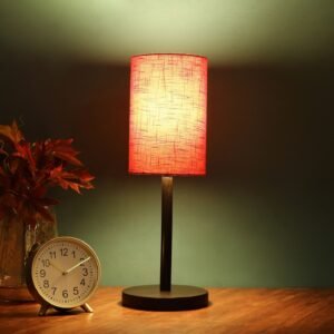 Raven Black Table Lamp Along With Red Texture Cylinder Shade For Bedroom, Office And Living Room