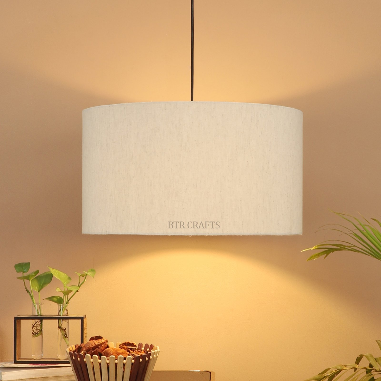 20 Inches Pendant/Hanging Ceiling Light Fixture, Flex Drum Shade for Bedroom, Kitchen, Living Room, Dining Table, Lobby, Kitchen, Black Canopy - Image 2