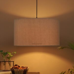 16 Inches Pendant/Hanging Ceiling Light Fixture, Premium Jute Drum Shade, for Bedroom, Kitchen, Living Room, Dining Table, Lobby, Kitchen, Silver Canopy