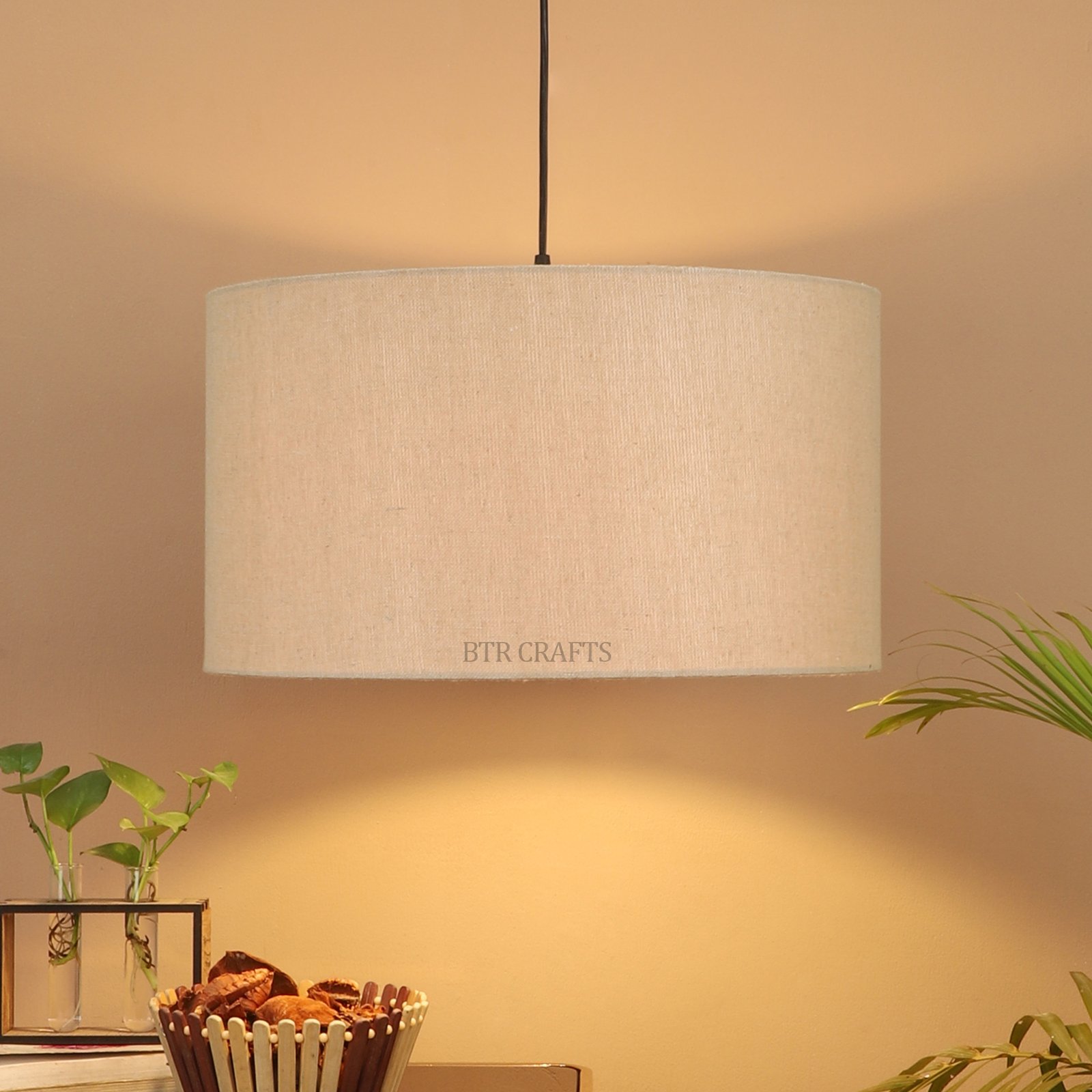 16 Inches Pendant/Hanging Ceiling Light Fixture, Premium Jute Drum Shade for Bedroom, Kitchen, Living Room, Dining Table, Lobby, Kitchen, Black Canopy - Image 2