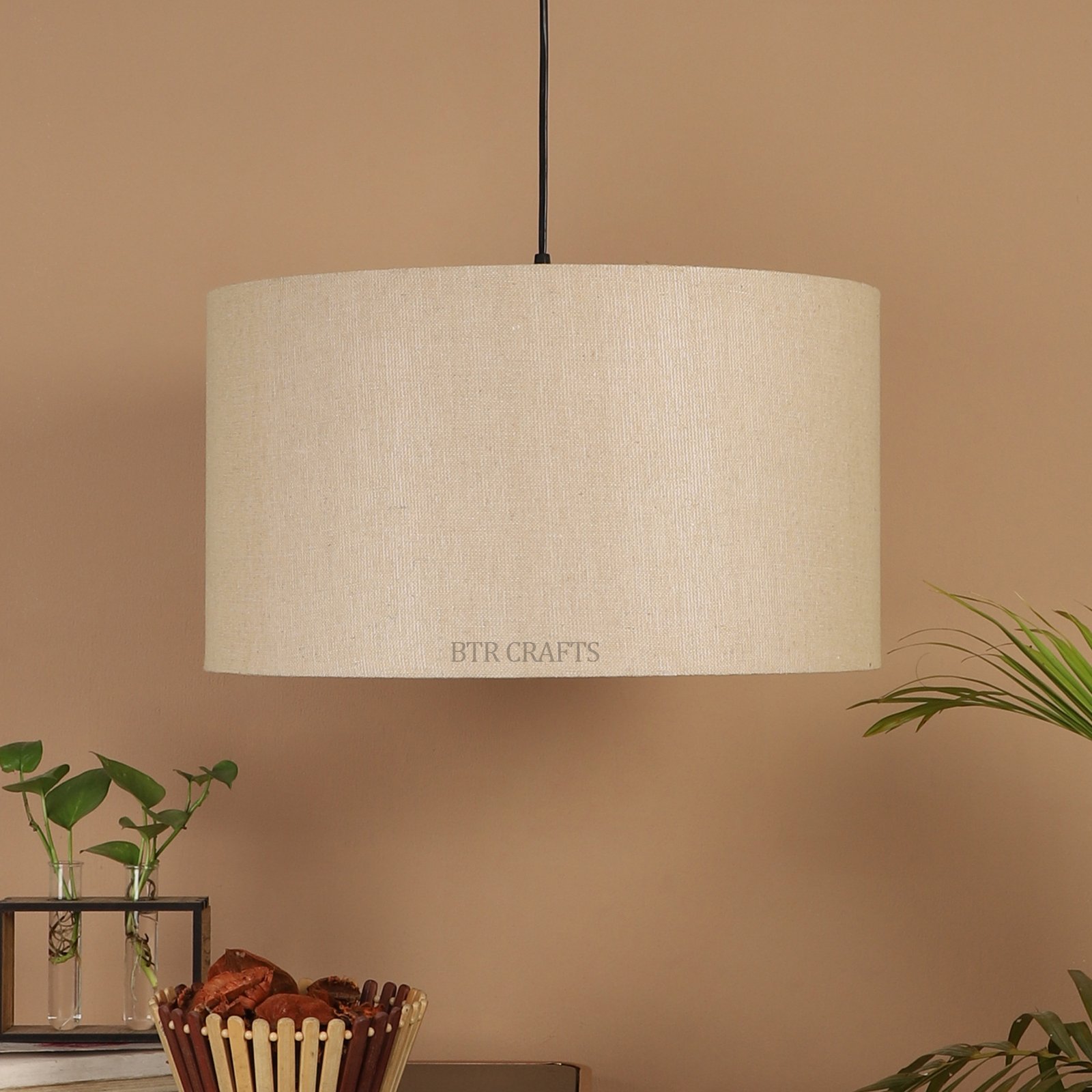 16 Inches Pendant/Hanging Ceiling Light Fixture, Premium Jute Drum Shade for Bedroom, Kitchen, Living Room, Dining Table, Lobby, Kitchen, Black Canopy - Image 3