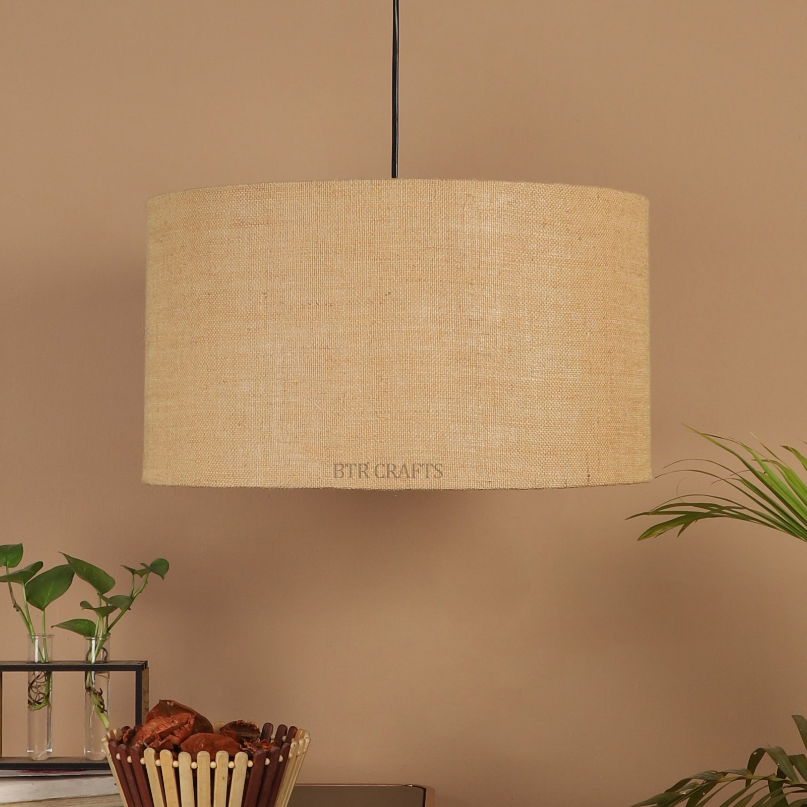 18 Inches Pendant/Hanging Ceiling Light Fixture, Natural Jute Drum Shade for Bedroom, Kitchen, Living Room, Dining Table, Lobby, Kitchen, Black Canopy - Image 3