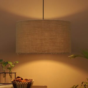16 Inches Pendant/Hanging Ceiling Light Fixture, Natural Jute Drum Shade for Bedroom, Kitchen, Living Room, Dining Table, Lobby, Kitchen, Black Canopy