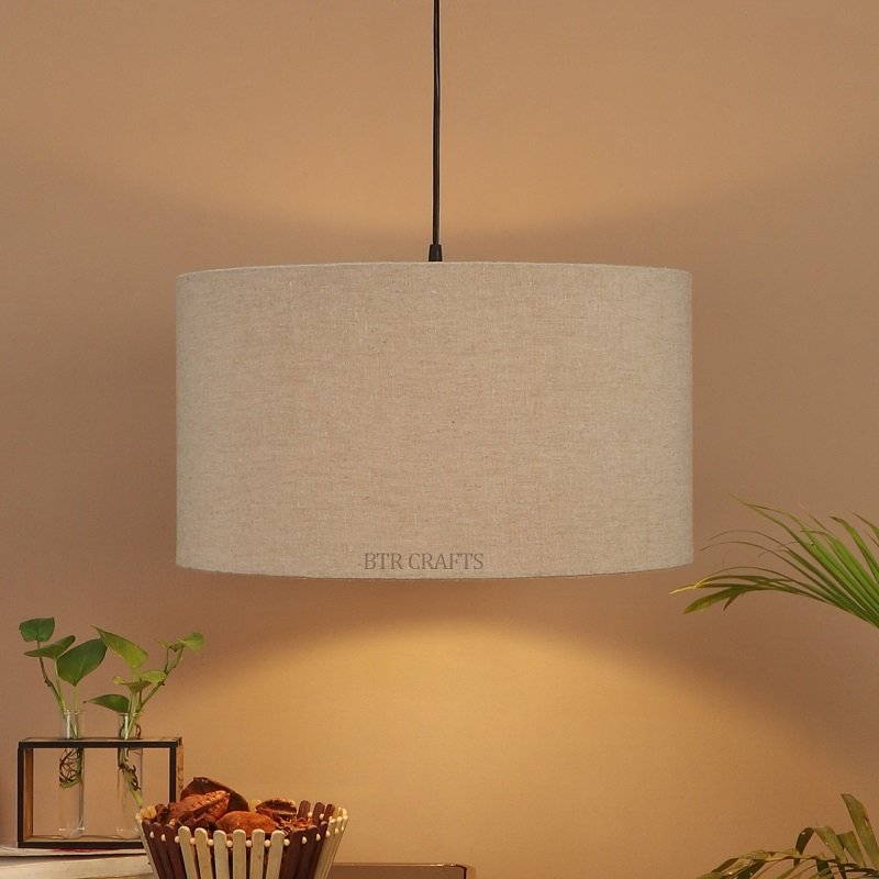 16 Inches Pendant/Hanging Ceiling Light Fixture, Beige Drum Shade for Bedroom, Kitchen, Living Room, Dining Table, Lobby, Kitchen, Black Canopy - Image 2