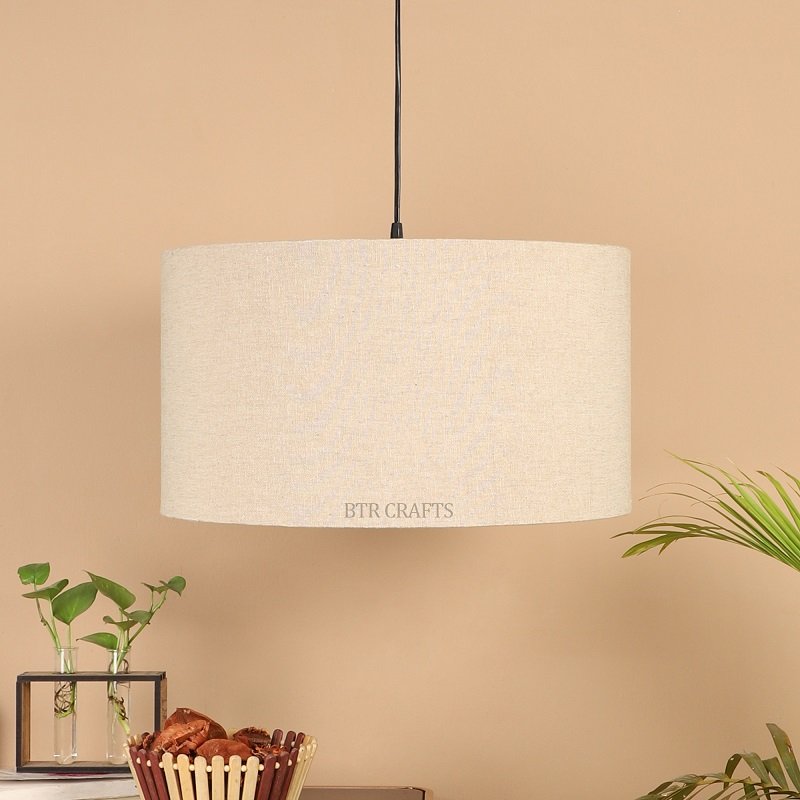 16 Inches Pendant/Hanging Ceiling Light Fixture, Beige Drum Shade for Bedroom, Kitchen, Living Room, Dining Table, Lobby, Kitchen, Black Canopy - Image 3