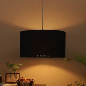 16 Inches Pendant/Hanging Ceiling Light Fixture, Black Drum Shade for Bedroom, Kitchen, Living Room, Dining Table, Lobby, Kitchen, Black Canopy