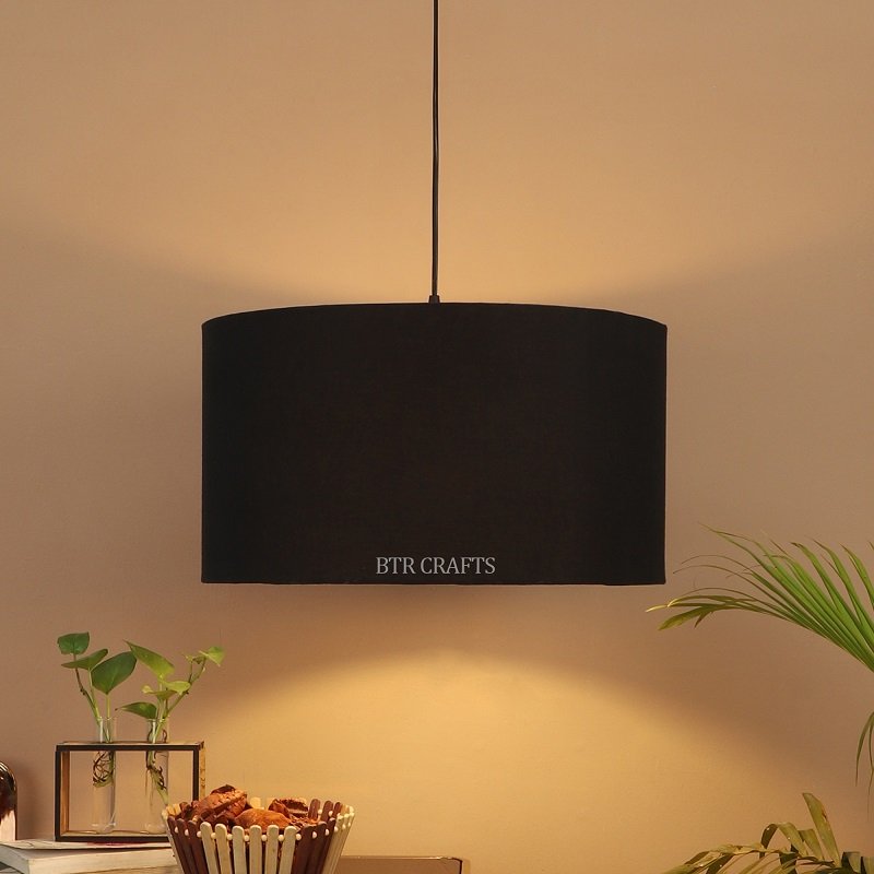 16 Inches Pendant/Hanging Ceiling Light Fixture, Black Drum Shade for Bedroom, Kitchen, Living Room, Dining Table, Lobby, Kitchen, Black Canopy - Image 2