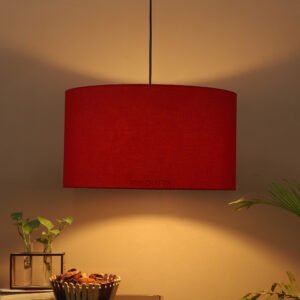 18 Inches Pendant/Hanging Ceiling Light Fixture, Red Drum Shade, for Bedroom, Kitchen, Living Room, Dining Table, Lobby, Kitchen, Silver Canopy