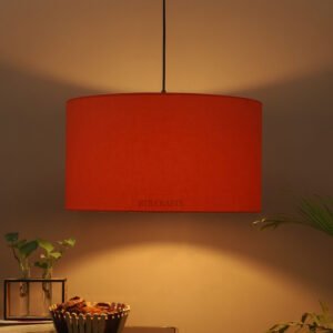 20 Inches Pendant/Hanging Ceiling Light Fixture, Orange Drum Shade, for Bedroom, Kitchen, Living Room, Dining Table, Lobby, Kitchen, Silver Canopy