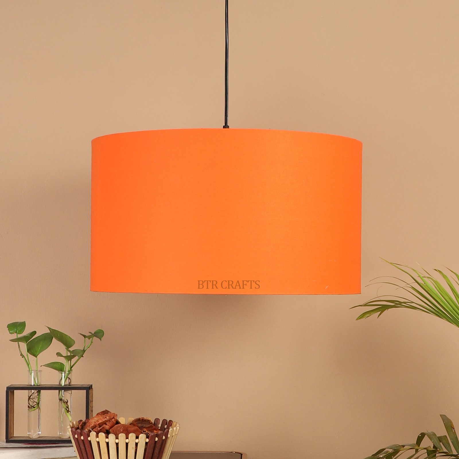 20 Inches Pendant/Hanging Ceiling Light Fixture, Orange Drum Shade for Bedroom, Kitchen, Living Room, Dining Table, Lobby, Kitchen, Black Canopy - Image 3