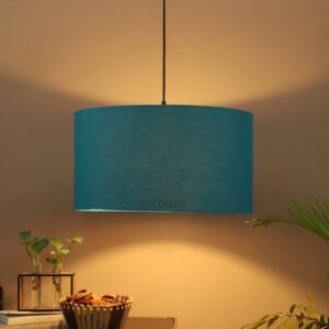 20 Inches Pendant/Hanging Ceiling Light Fixture, Teal Drum Shade for Bedroom, Kitchen, Living Room, Dining Table, Lobby, Kitchen, Black Canopy
