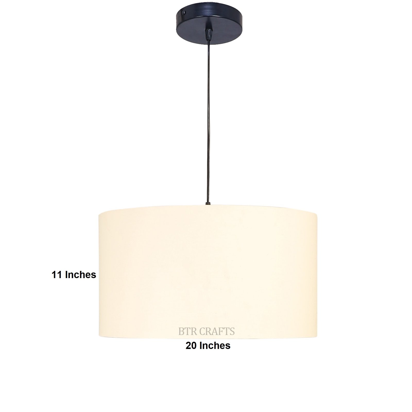20 Inches Pendant/Hanging Ceiling Light Fixture, Cream Drum Shade for Bedroom, Kitchen, Living Room, Dining Table, Lobby, Kitchen, Black Canopy - Image 4