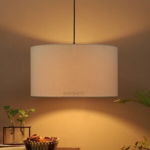 16 Inches Pendant/Hanging Ceiling Light Fixture, Cream Drum Shade for Bedroom, Kitchen, Living Room, Dining Table, Lobby, Kitchen, Black Canopy