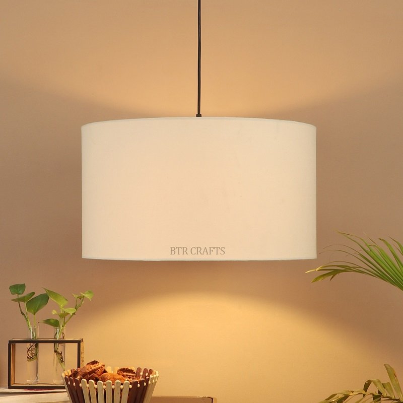 16 Inches Pendant/Hanging Ceiling Light Fixture, Cream Drum Shade for Bedroom, Kitchen, Living Room, Dining Table, Lobby, Kitchen, Black Canopy - Image 2