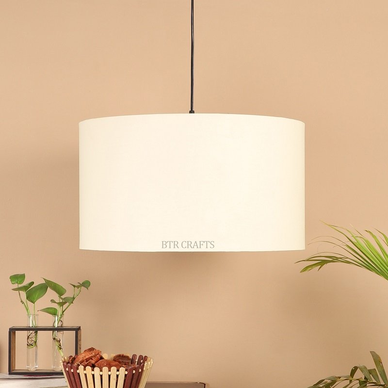 16 Inches Pendant/Hanging Ceiling Light Fixture, Cream Drum Shade for Bedroom, Kitchen, Living Room, Dining Table, Lobby, Kitchen, Black Canopy - Image 3