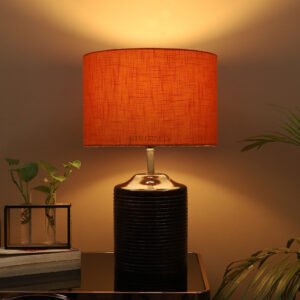 Dark Brown Heavy Matki Wooden Table Lamp Suitable For Bedroom Office And Living Room, Pack Of 1(Complete Set)