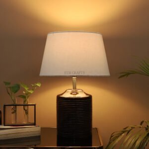 Dark Brown Heavy Matki Wooden Table Lamp Suitable For Bedroom Office And Living Room, Pack Of 1(Complete Set)