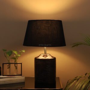 Dark Brown Heavy Matki Wooden Table Lamp Suitable For Bedroom Office And Living Room, Pack Of 1(Complete Set)