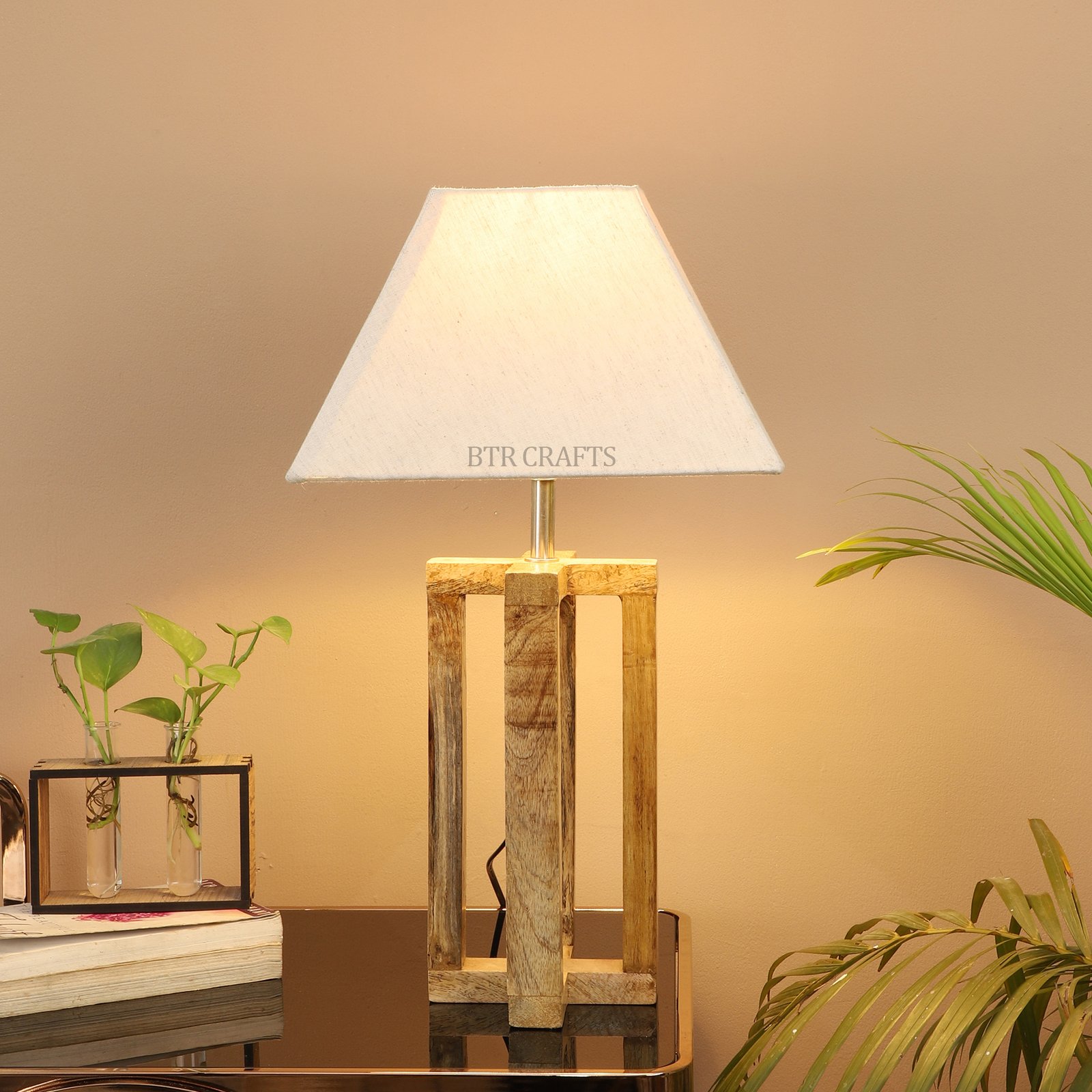 Natural Wood Cross Table Lamp Suitable For Bedroom Office And Living Room, Pack Of 1(Complete Set)