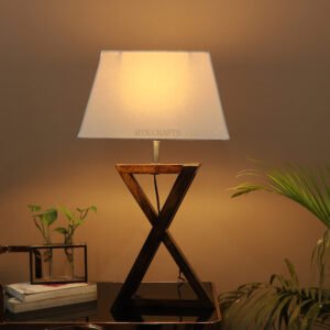 Natural Brown Wooden X-Cross Table Lamp Suitable For Bedroom Office And Living Room, Pack Of 1(Complete Set)