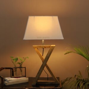 Natural Wood X-Cross Table Lamp Suitable For Bedroom Office And Living Room, Pack Of 1(Complete Set)