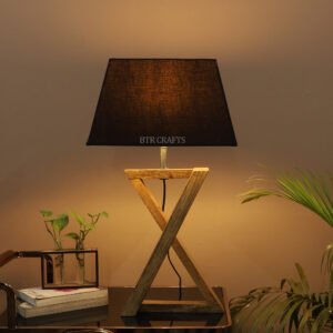 Natural Wood X-Cross Table Lamp Suitable For Bedroom Office And Living Room, Pack Of 1(Complete Set)