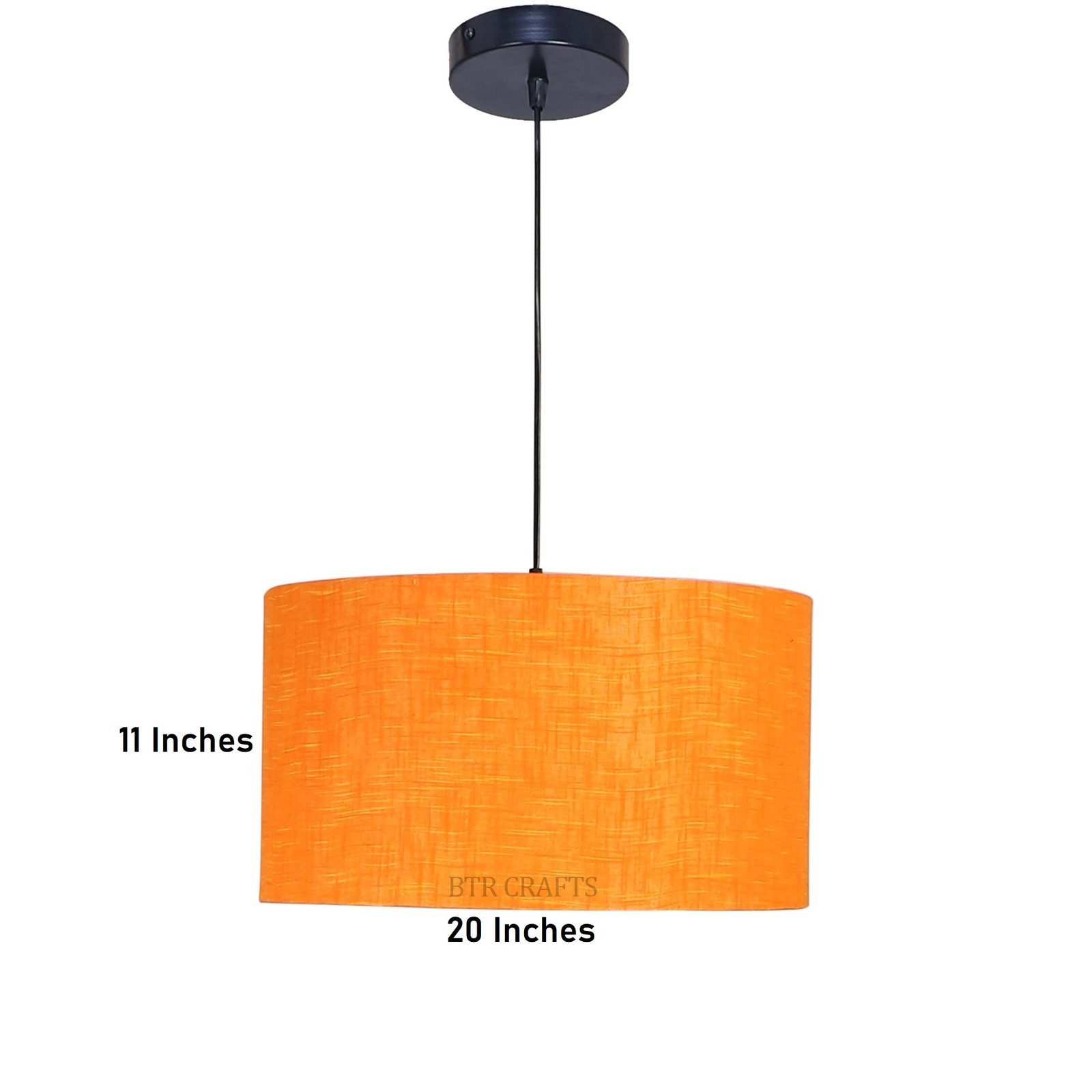 20 Inches Pendant/Hanging Ceiling Light Fixture, Orange Texture Drum Shade for Bedroom, Kitchen, Living Room, Dining Table, Lobby, Kitchen, Black Canopy - Image 4