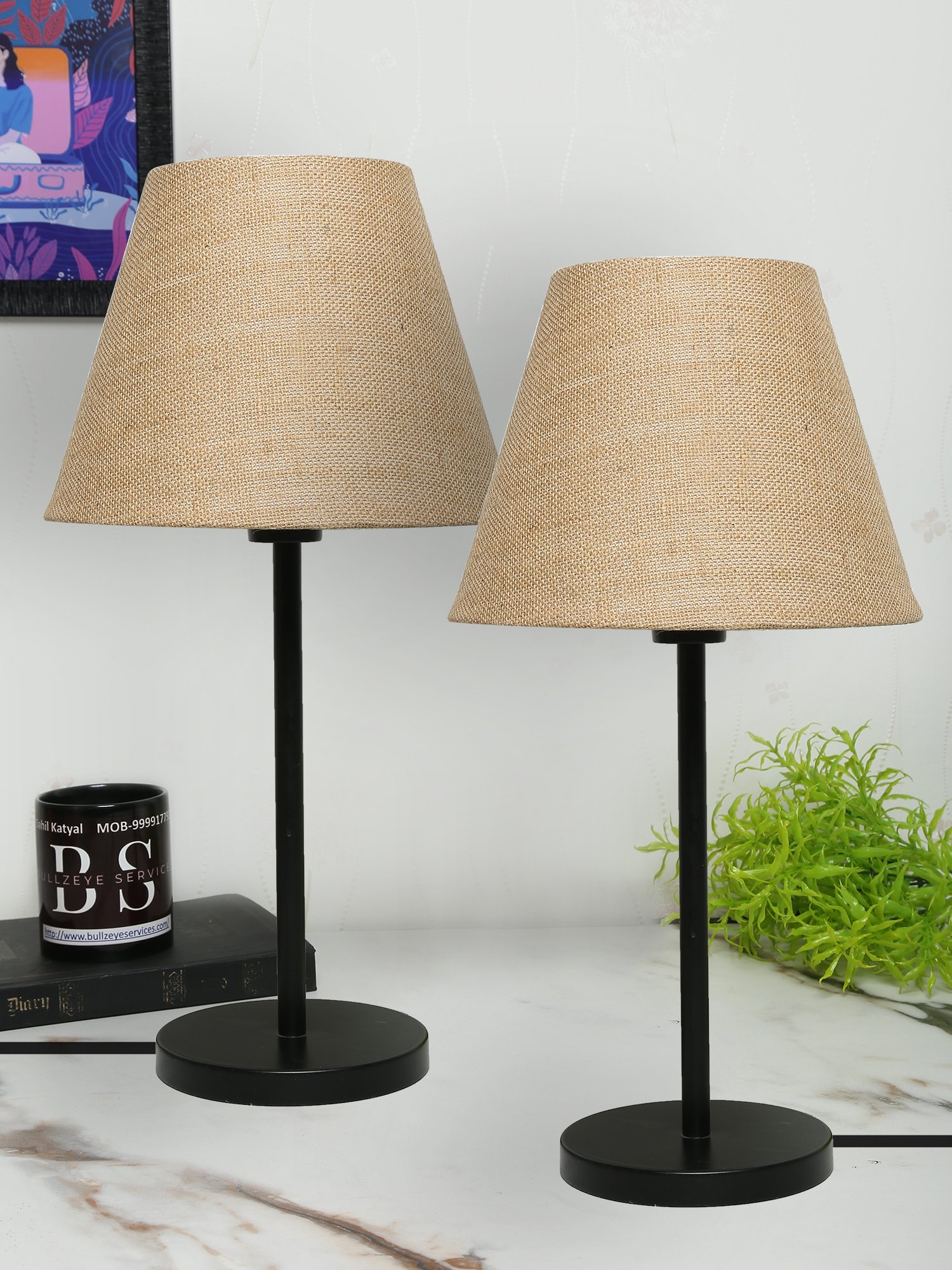Black Metal Table Lamp Suitable For Bedroom Office And Living Room, Pack Of 2(Complete Set)