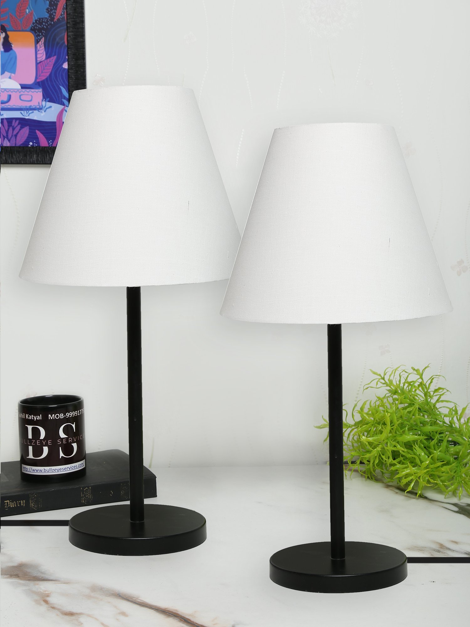Black Metal Table Lamp Suitable For Bedroom Office And Living Room, Pack Of 2(Complete Set)