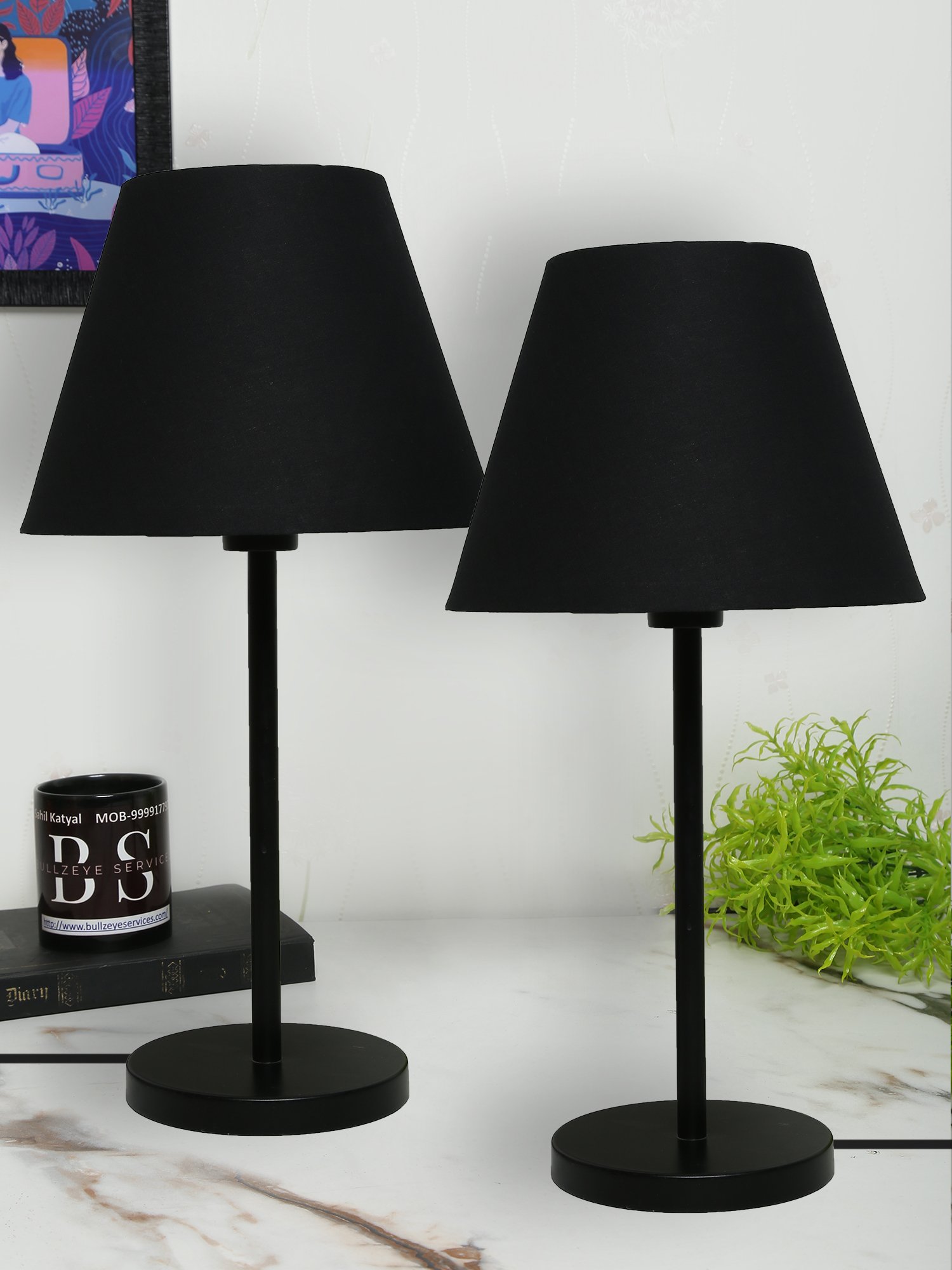 Black Metal Table Lamp Suitable For Bedroom Office And Living Room, Pack Of 2(Complete Set)