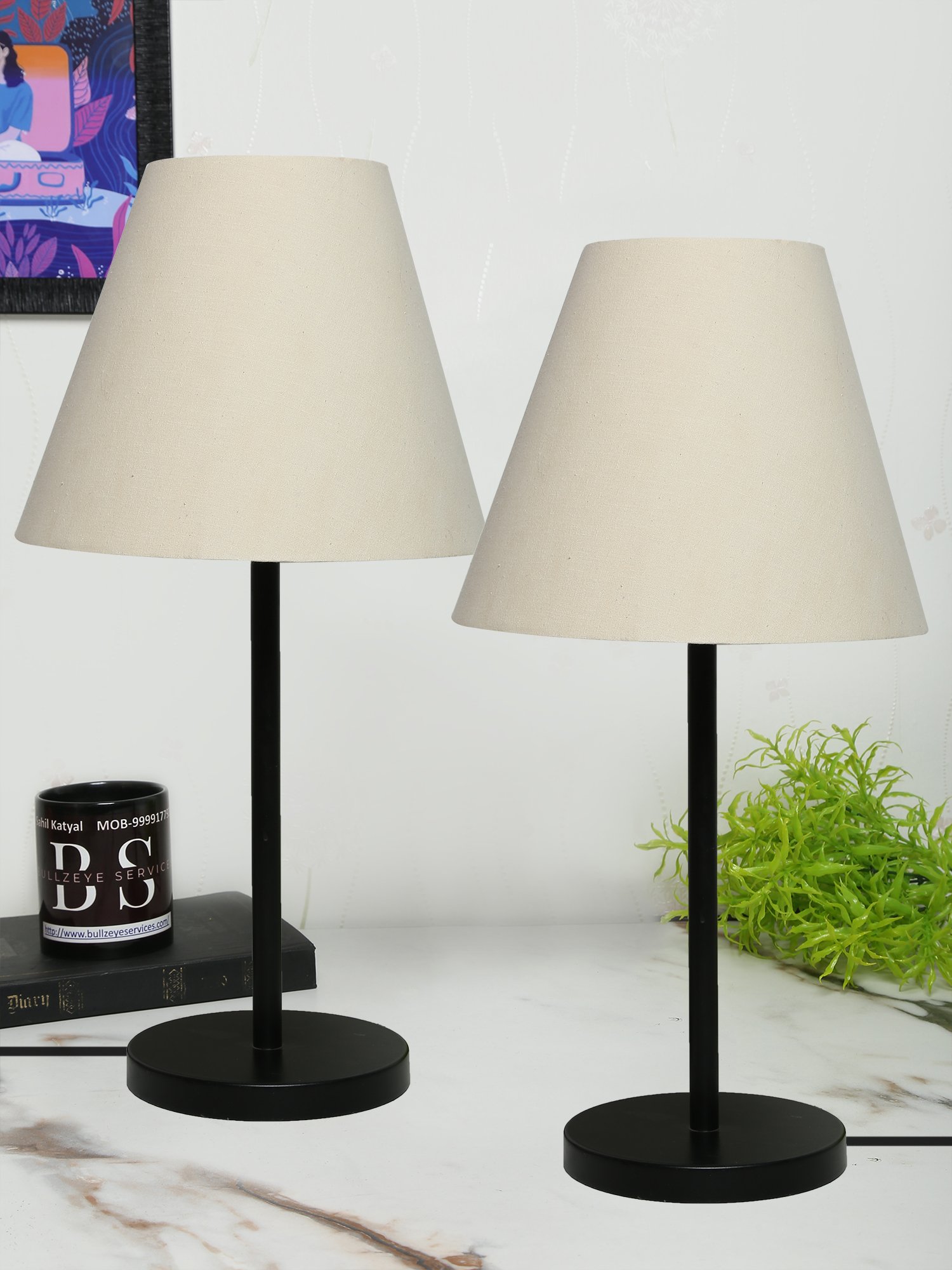 Black Metal Table Lamp Suitable For Bedroom Office And Living Room, Pack Of 2(Complete Set)