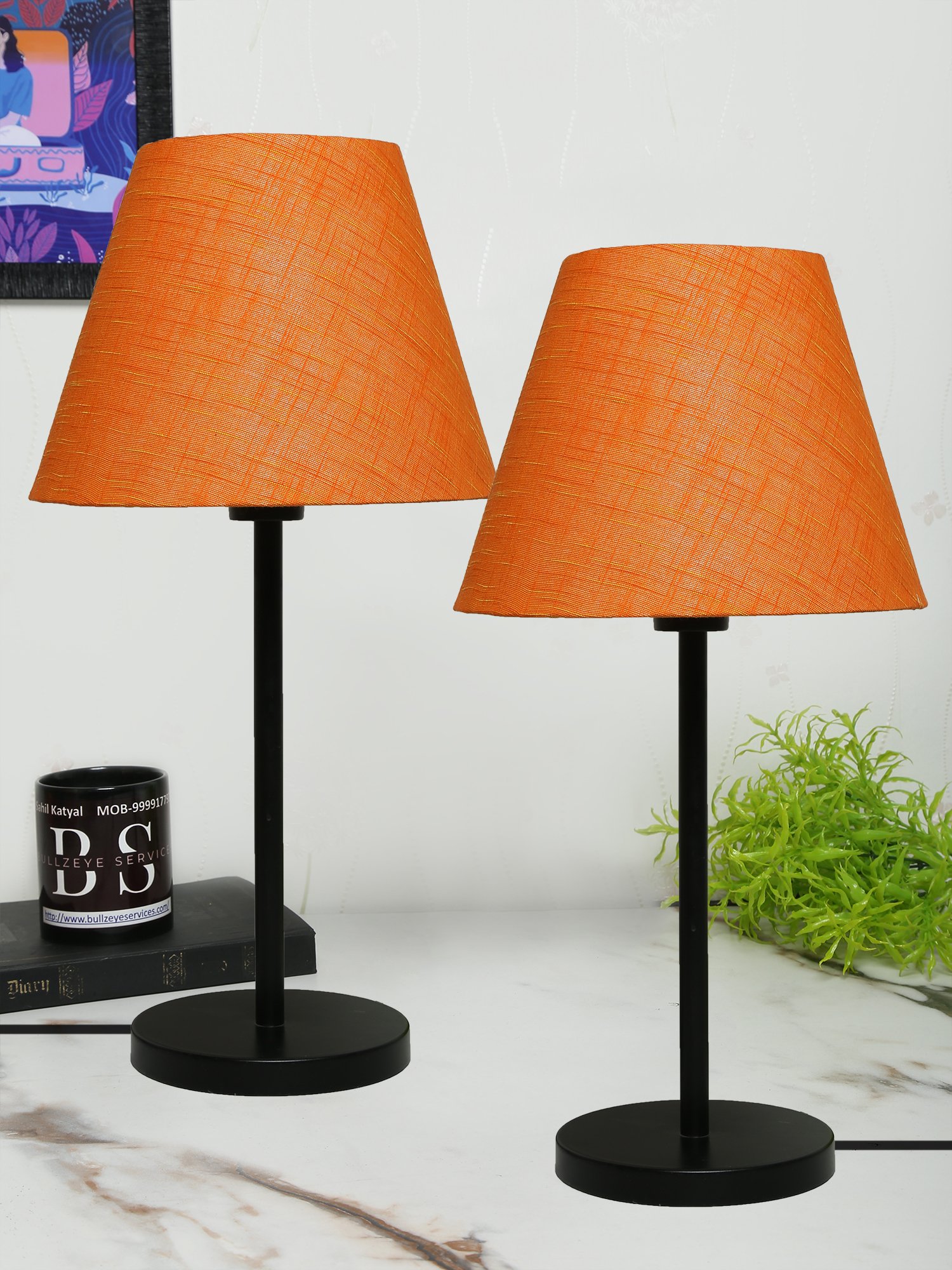 Black Metal Table Lamp Suitable For Bedroom Office And Living Room, Pack Of 2(Complete Set)