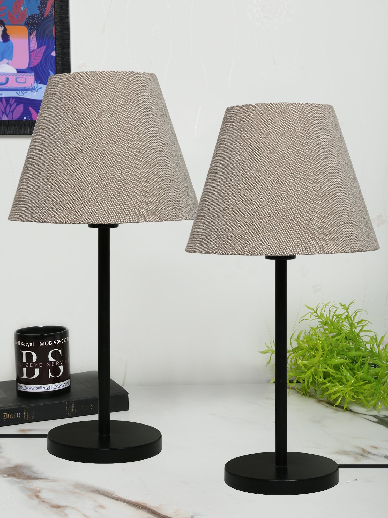 Black Metal Table Lamp Suitable For Bedroom Office And Living Room, Pack Of 2(Complete Set)