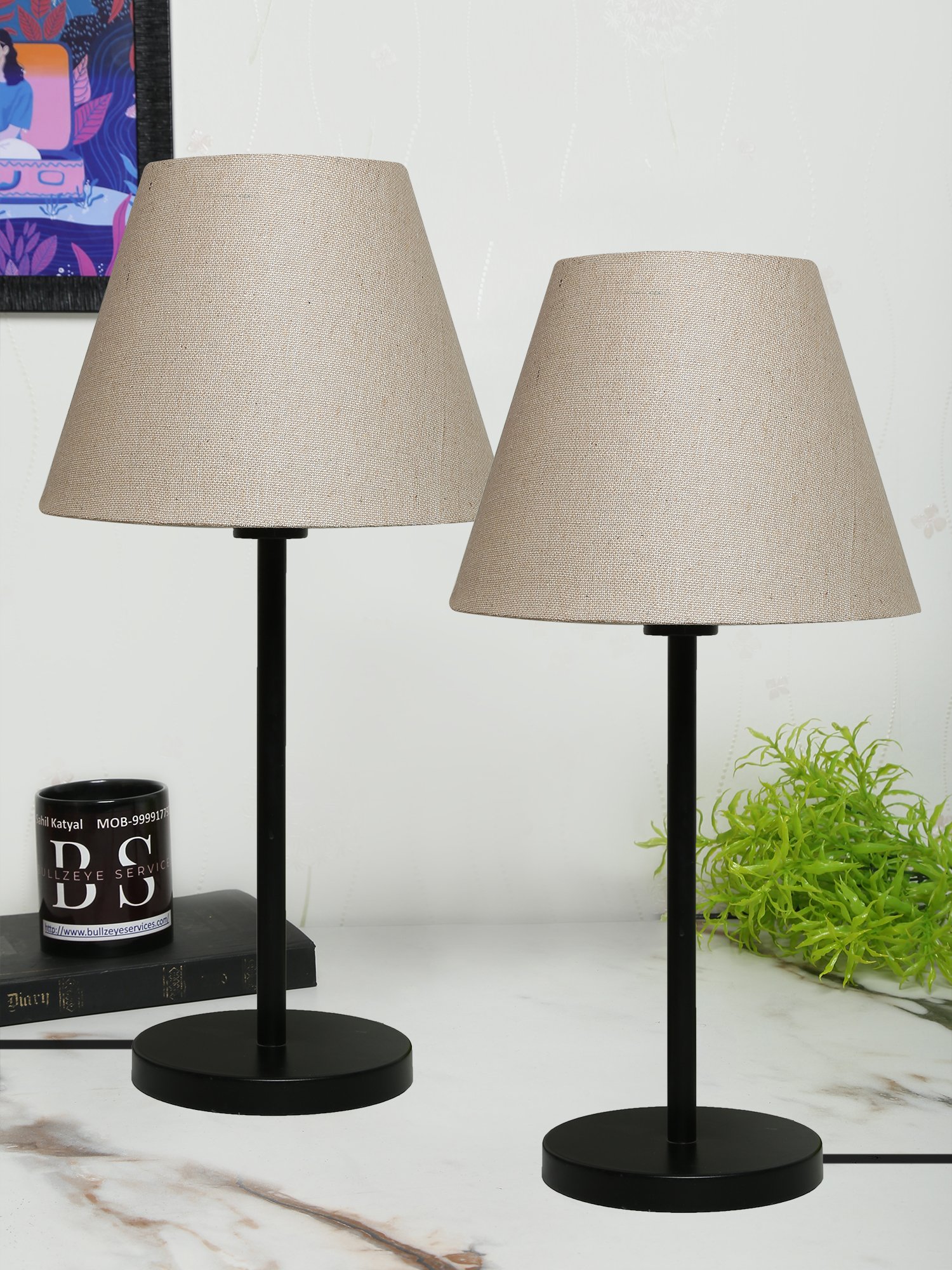 Black Metal Table Lamp Suitable For Bedroom Office And Living Room, Pack Of 2(Complete Set)