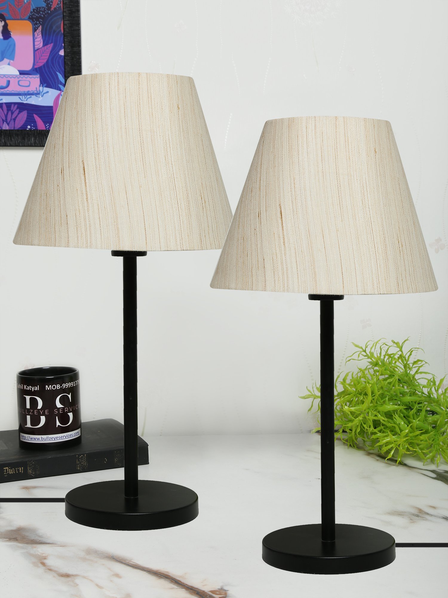 Black Metal Table Lamp Suitable For Bedroom Office And Living Room, Pack Of 2(Complete Set)